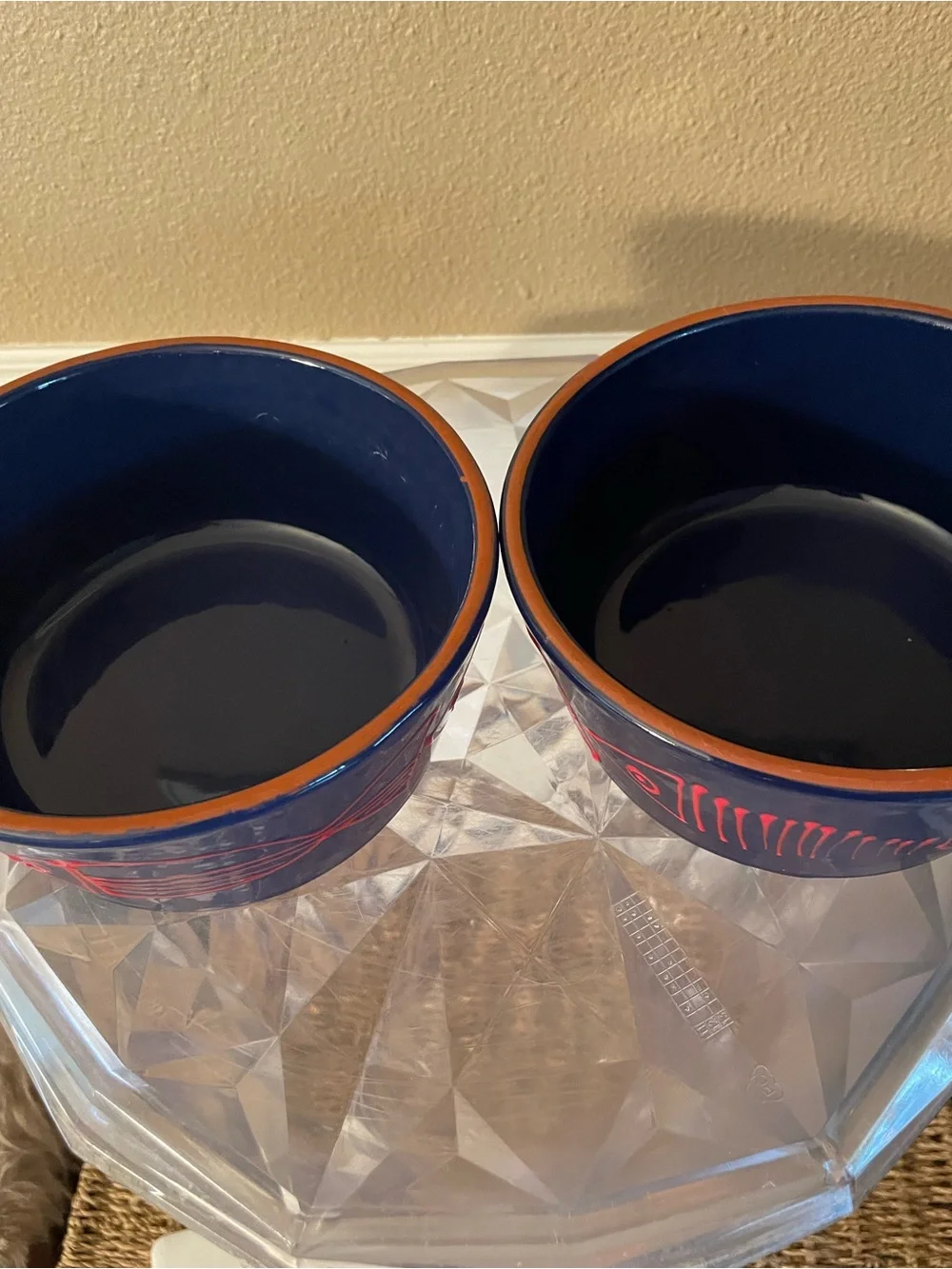 Crate & Barrel Shore Dark Navy Red Fish Bowls lot of 2